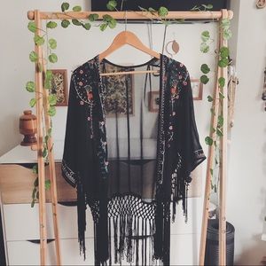 Forever 21 Black Embroidered Kimono - Size Small